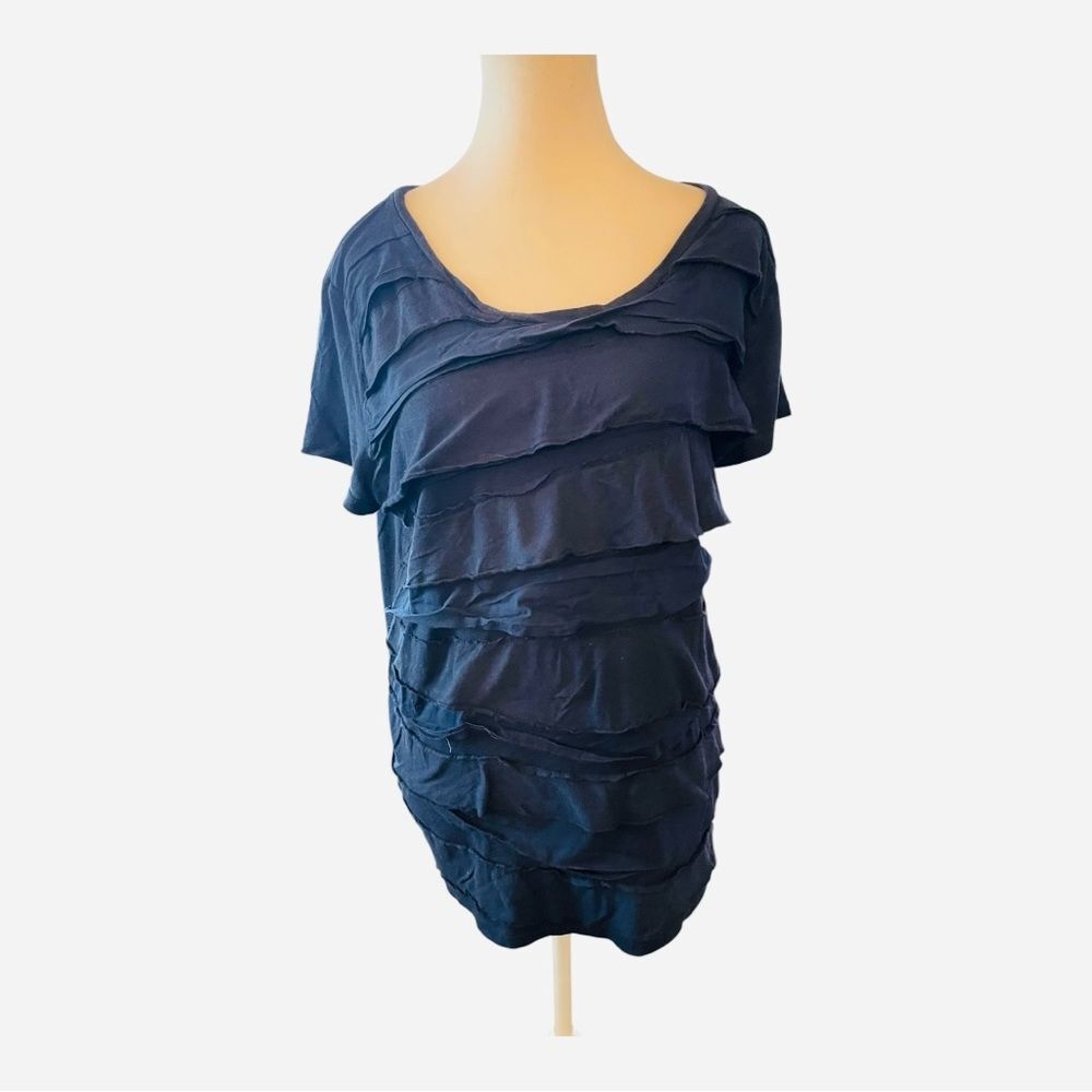 Merona Navy Ruffled Short Sleeve‎ Top - Picture 2 of 6